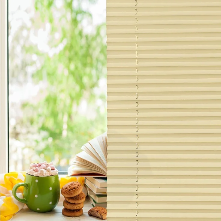 Plisseerollo ohne Bohren Klemmfix 100x120 cm(BxH) Creme Jalousie Sonnenschutz Easyfix Faltrollo Lichtdurchlässig Rollo für Fenster & Tür – Bild 3