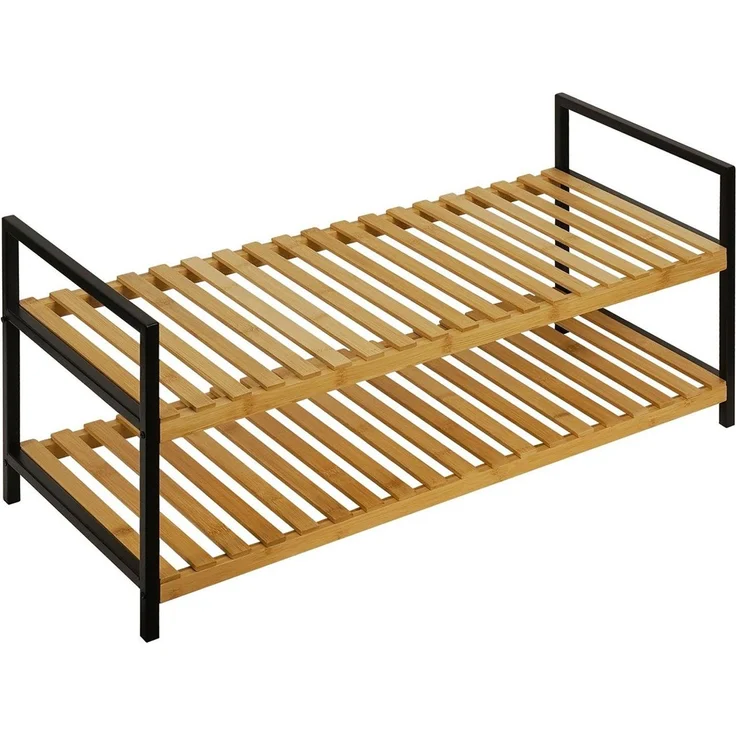 Schuhbank Charlie / 300.001745, Bambus, Stahl, Schwarz, Holzfarben, 70 x 32 x 30 cm – Bild 1