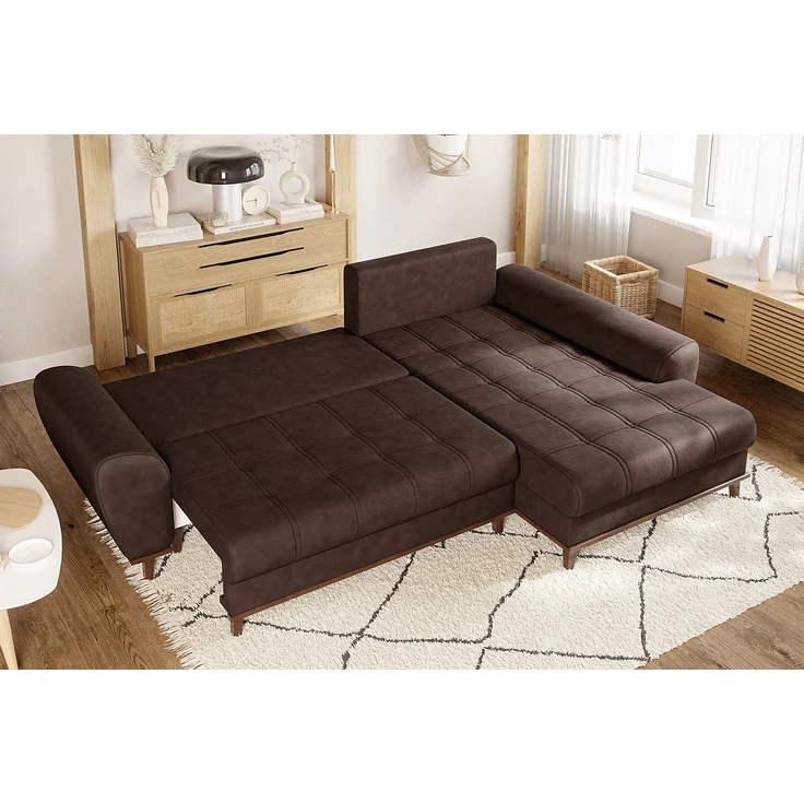 Ecksofa mit Schlaffunktion Bettkasten in Leder-Optik Mikrofaser Vintage Braun – Bild 5