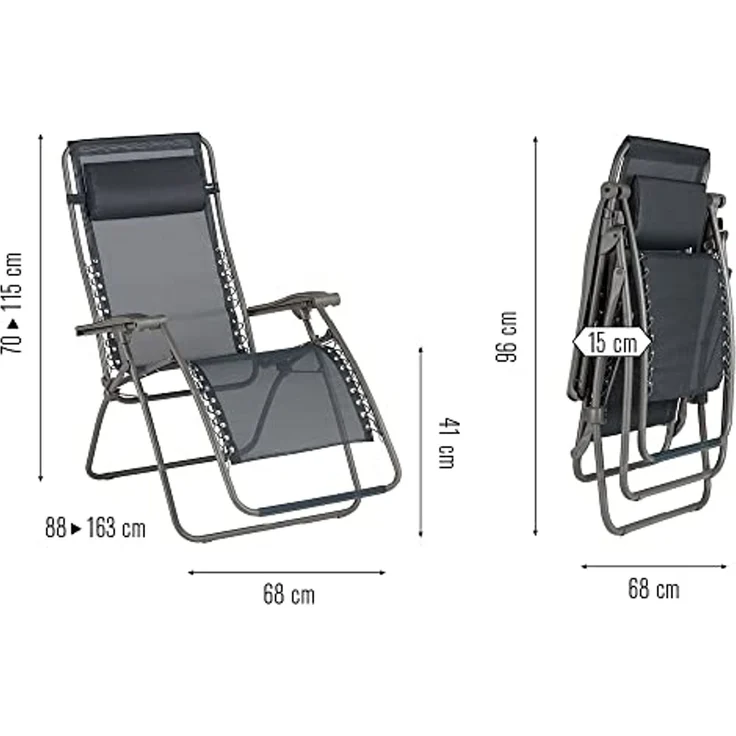 Lafuma Mobilier - Gepolsterter Relaxsessel Zero Gravity RSXA - Klappbarer Liegestuhl für Terrasse und Garten - Strapazierfähiges Batyline®-Gewebe - Mehrpositionenliege, Komfortabel, Frankreich - Grau – Bild 3