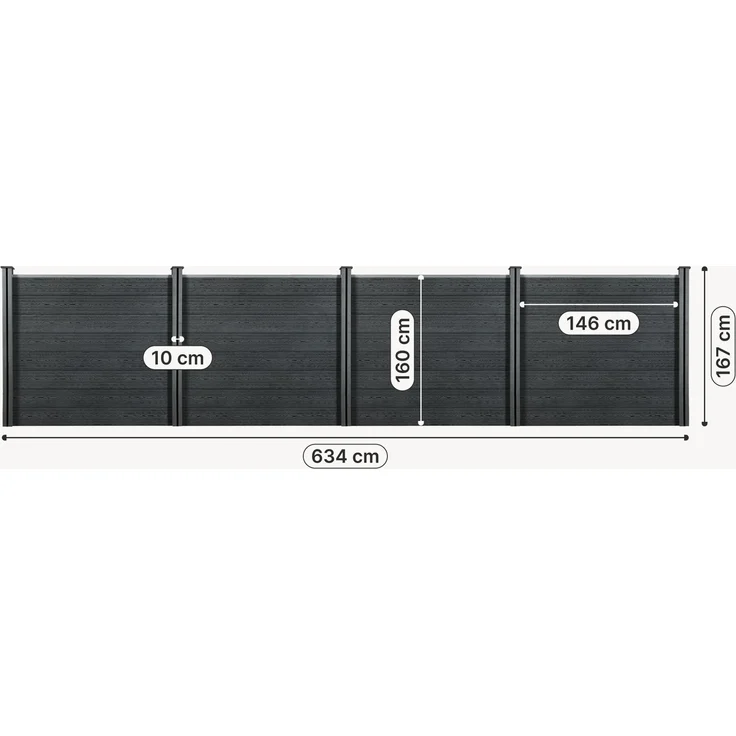 WPC Gartenzaun 165x618 cm mit Pfosten Sichtschutz Windschutz neu. holz – Bild 2