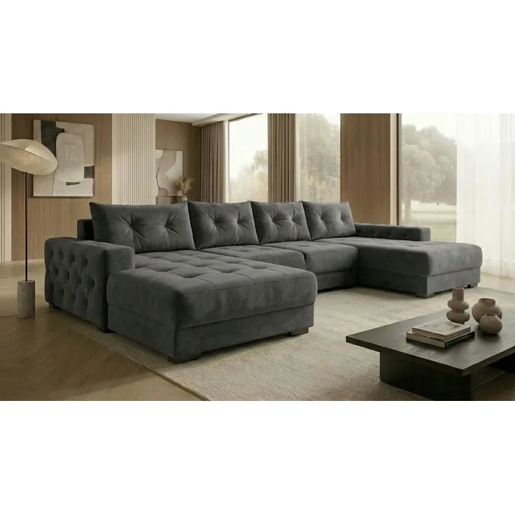 Ecksofa MODENA 320 cm x 185 cm – Stoff: CASABLANCA Graphit 15 Farbe: Dunkelgrau