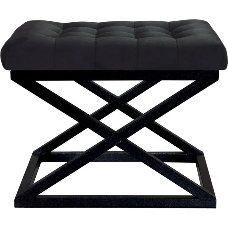 Atelier Del Sofa Stylish Pouffe with Metal Frame, 50 x 42 x 40 cm, 100% Polyester Babyface, Elegant Grey & Black Design | Perfect for Modern Living Spaces – Bild 1