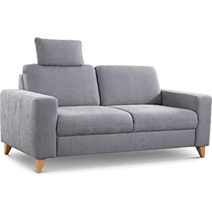 CAVADORE 2,5-Sitzer Sofa Lotta / Skandinavische 2,5er-Couch mit Federkern, Kopfstütze und Holzfüßen / 183 x 88 x 88 / Webstoff, Hellgrau – Bild 4