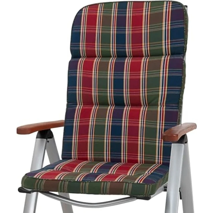 KETTtex Hochlehnerauflage Hochlehner Kreta 8699 rot-blau-grün kariert 120x50x7 cm KETTtex, (1 St), Halteband verstellbar mit Bindebändern – Bild 2