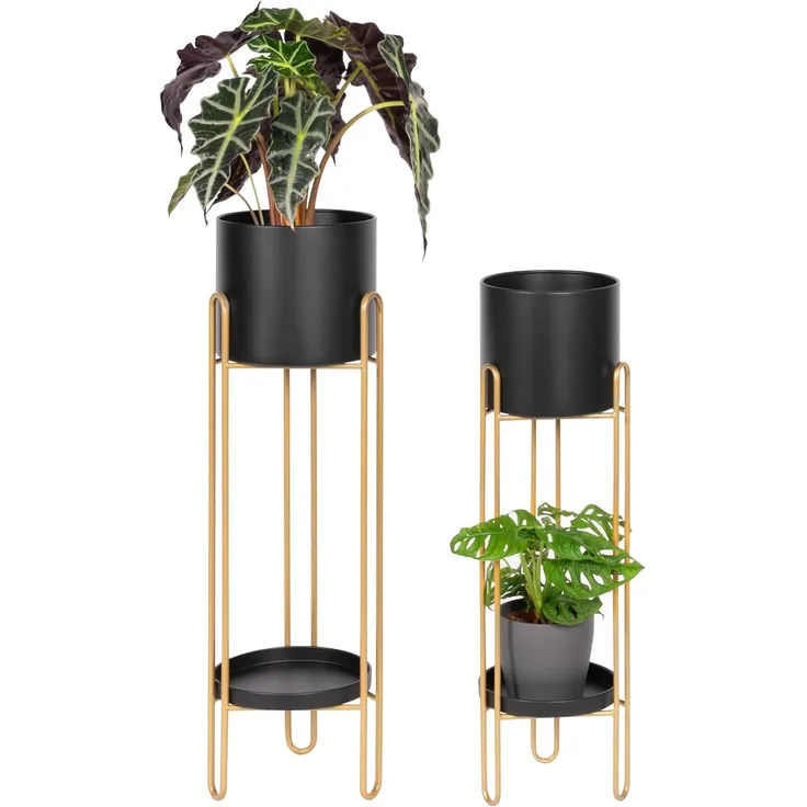 bremermann Blumenständer Blumenhocker 2er-Set, Metall-Blumenständer, Blumensäule schwarz/gold