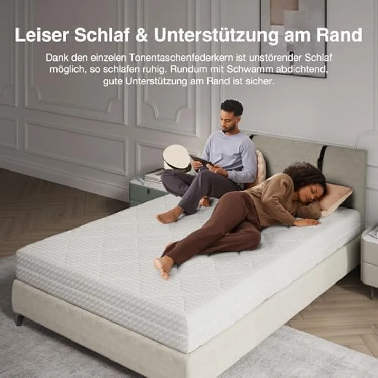Novilla Matratze 90x200 Taschenfederkernmatratze 7-Zonen H2/H3 atmungsaktivem Bezug & Komfortschaum Öko-Tex & CertiPUR-US Zertifiziert – Federkernmatratze für Einzelbett & Doppelbett Höhe 24 cm – Bild 9