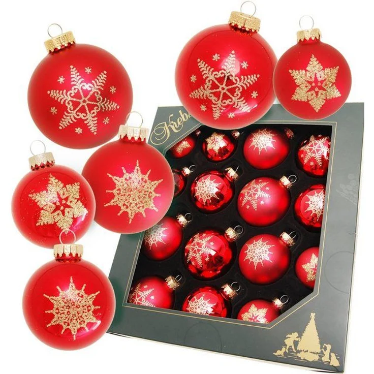 Krebs Glas Lauscha Weihnachtsbaumkugel Schneeflocke rot (16 St), Weihnachtsdeko, Christbaumschmuck, Christbaumkugeln aus Glas – Bild 4