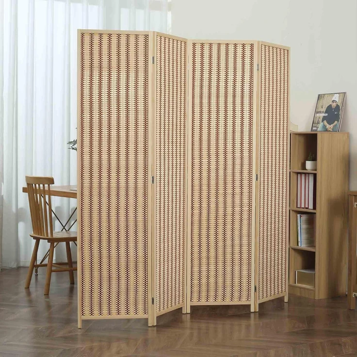 Makika Trennwand / Raumteiler aus Holz / Bambus Faltbar - Natur Braun – Bild 1