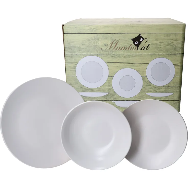 White Biata 18-tlg. Teller Set Weiß matt 6 Personen Kuchen-, Suppen- & Essteller