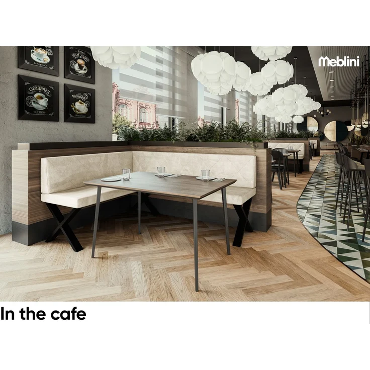 MEBLINI Eckbank für Esszimmer - Küchenbank - Essecke - Sitzecke Küche - ERIC - X-Beine 128x168x87cm Links - Creme Samt – Bild 4