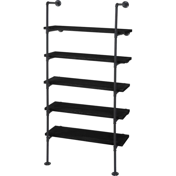 MCW Standregal C45, Dunkelgrau, 5 Ablagefächer im Industriedesign aus Paulownia Holz und Metall
