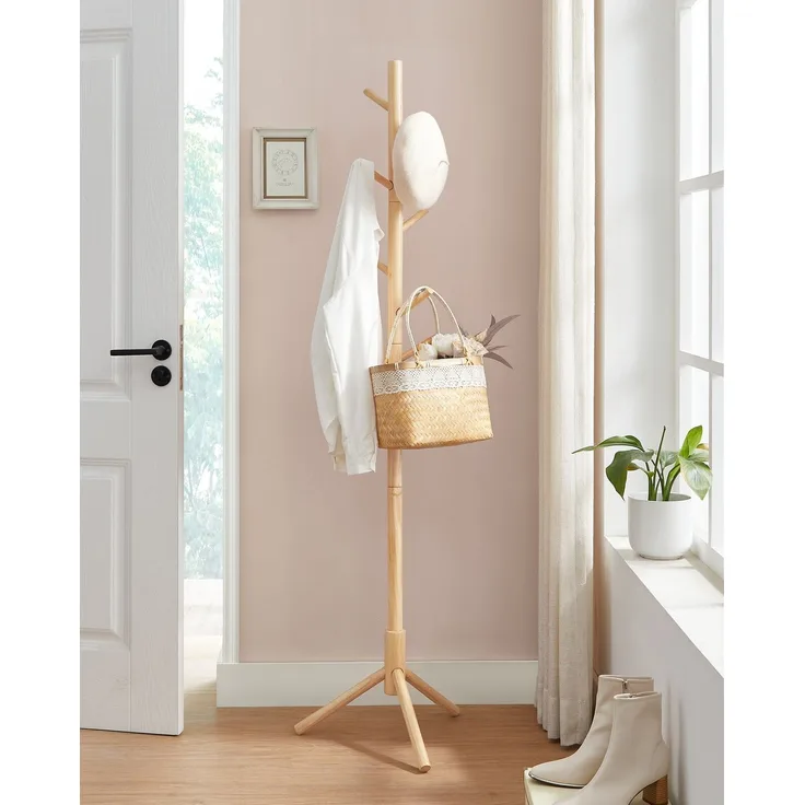 Vasagle Garderobenständer, freistehender Kleiderständer, Garderobe aus Massivholz, in Baumform, mit 8 Haken, für Kleidung, Hüte, Taschen, Flur, Eingangsbereich, naturfarben von Songmics RCR004N01
