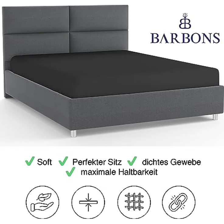 BARBONS Spannbettlaken 90x200 cm - 100% Baumwolle Spannbetttuch Oeko-TEX Zertifiziert Bettlaken Jersey Bettwaren und Bettbezug für Boxspringbett und Dicke Matratzen bis 27 cm - Schwarz 90x200 – Bild 7
