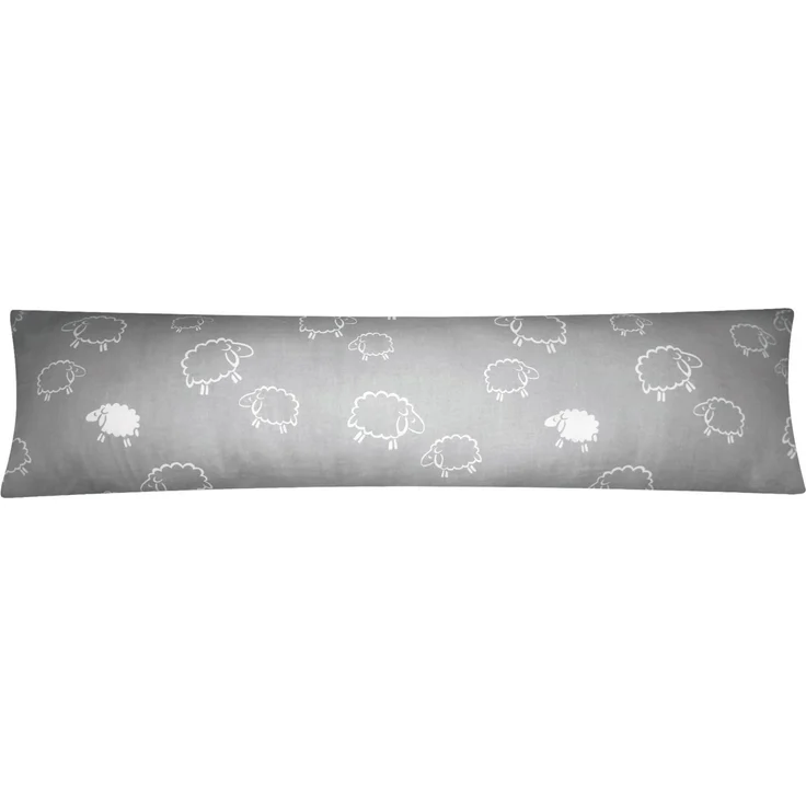 Heubergshop Seitenschläferkissenbezug, (1 Stück), 40x145cm Schafe Lämmer in Grau und Weiß 100% Baumwolle (99-7-B) – Bild 1