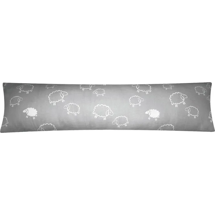 Heubergshop Seitenschläferkissenbezug, (1 Stück), 40x145cm Schafe Lämmer in Grau und Weiß 100% Baumwolle (99-7-B)