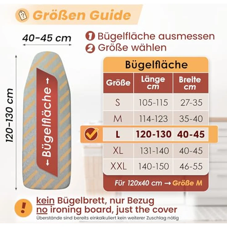 Arteneur Bügelbrettbezug, Made in Germany, OEKOTEX100, Zubehör für alle Bügeltische dank 5 Größen, Vergleichssieger, Hitzereflektierend, Gummizug – Bild 3