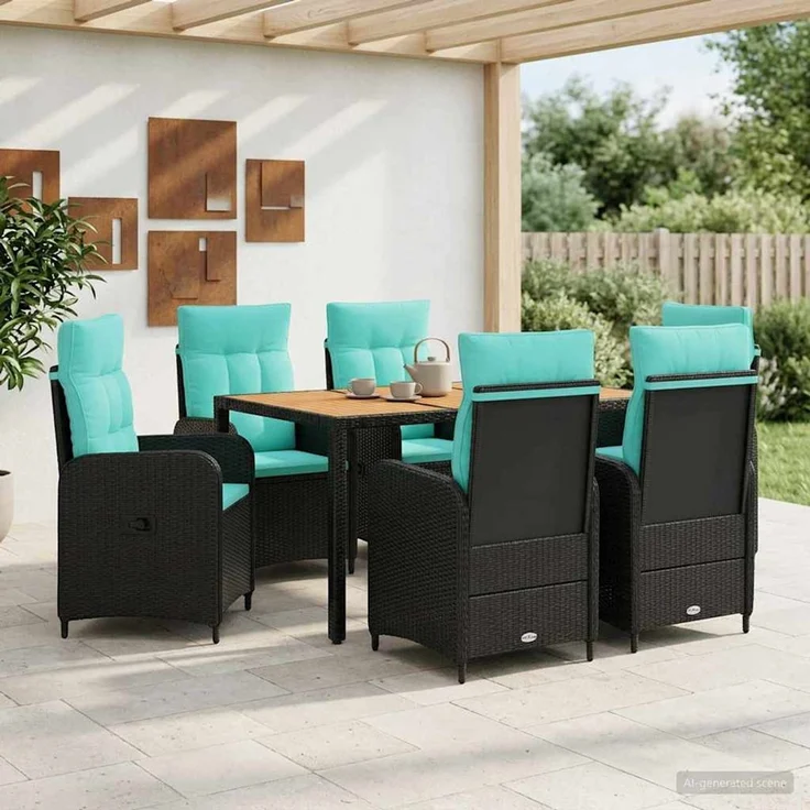 vidaXL Outdoortisch-Set 7 stk. Black and Turquoise 150 x 90 x 75 cm 3422273 – Bild 3