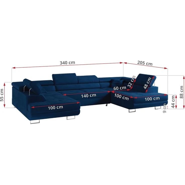 Ecksofa, Wohnzimmer U Couch, Polstersofa mit Bettkasten - GUSTAW-U - Dunkelblau Velours – Bild 5