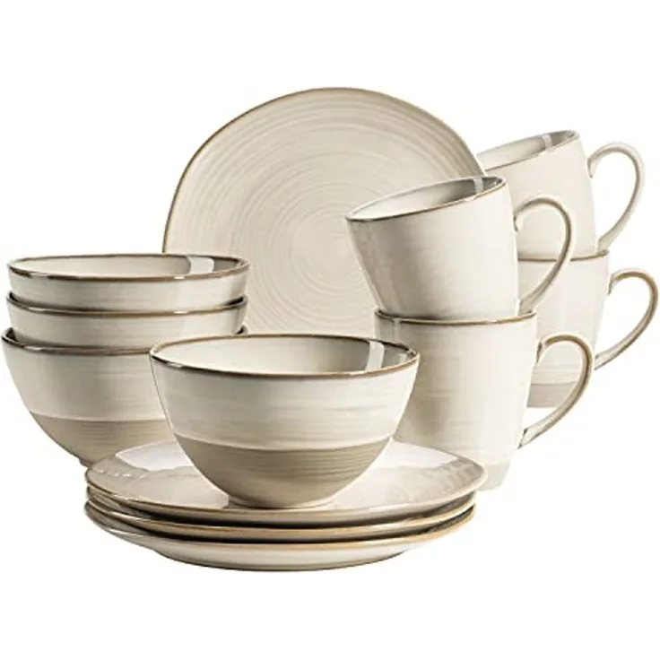 Mäser 931818 Frühstücksset Nottingham für 4 Personen, Steinzeug, beige (1 Set, 12-teilig)