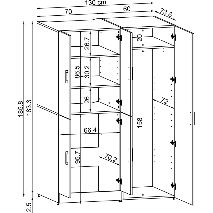 Roomart Waschmaschinenschrank- DORA-II- 130 cm breit – Waschmaschinen- & Trockner-Überbau mit Türen, Bad & Waschküche • Weiß – Bild 9
