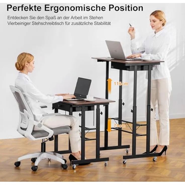 GTPLAYER Höhenverstellbarer Schreibtisch, Computertisch Laptoptisch mit Schubladen,Tisch höhenverstellbar 80 * 50*(73-115) cm, Standing Desk mit Rollen – Bild 7