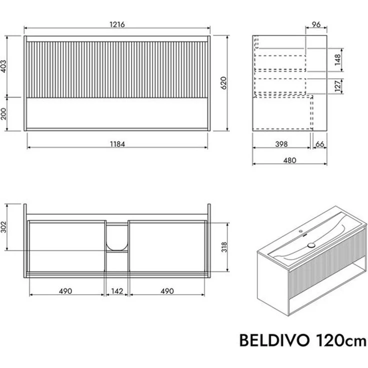 Bernstein Waschbeckenunterschrank BELDIVO 120cm Weiß matt Duravit LED (1 Hahnloch) Waschtischunterschrank mit Waschbecken 1 Schublade Innenschublade LED – Bild 4