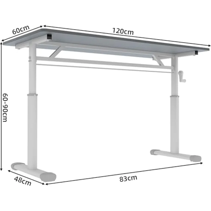 Ball & Cast Höhenverstellbarer Schreibtisch Manuell (60x120 cm), Tisch Computertisch für Erwachsene, Einfach & Zeitsparend Montierbar, Grau – Bild 3