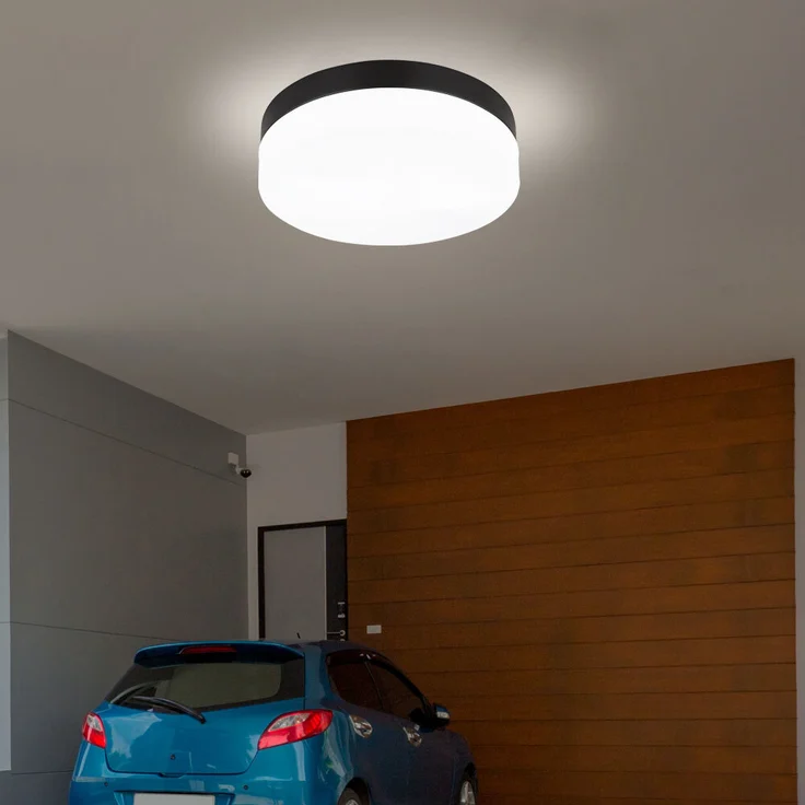 Außen Deckenleuchte, IP44, Alu schwarz, Glas opal, D 18,4 cm – Bild 2