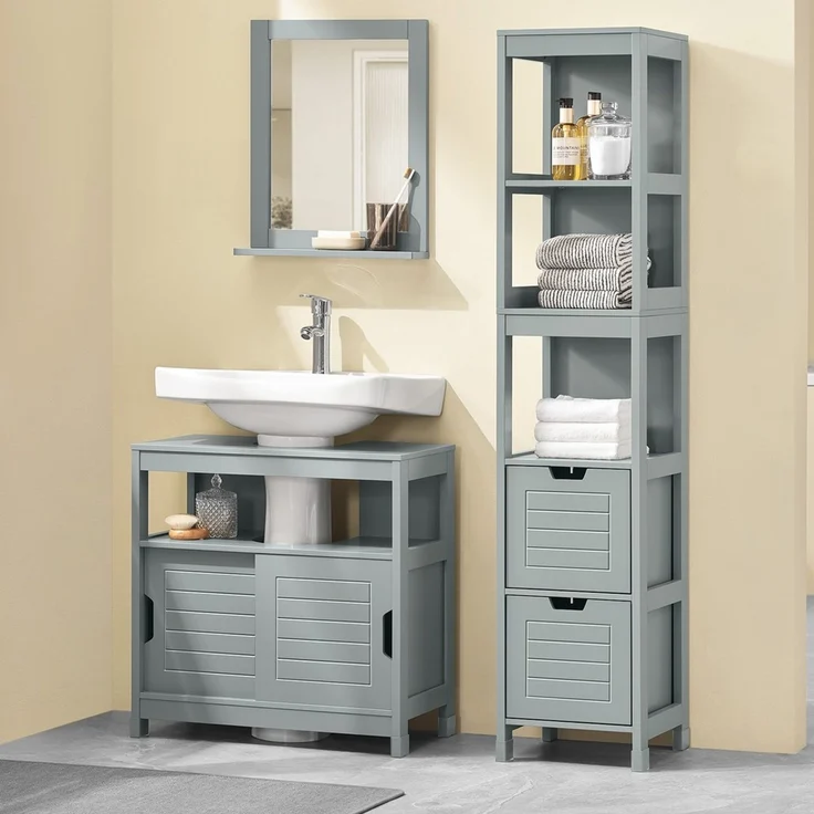 SoBuy FRG128-II-SG Waschbeckenunterschrank, MDF, Lackiert, Grau, 58 x 60 x 29 cm – Bild 6