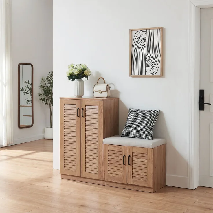 Schuhschrank Løten mit Sitzbank 120 x 36 x 97 cm Eicheoptik [en. casa]