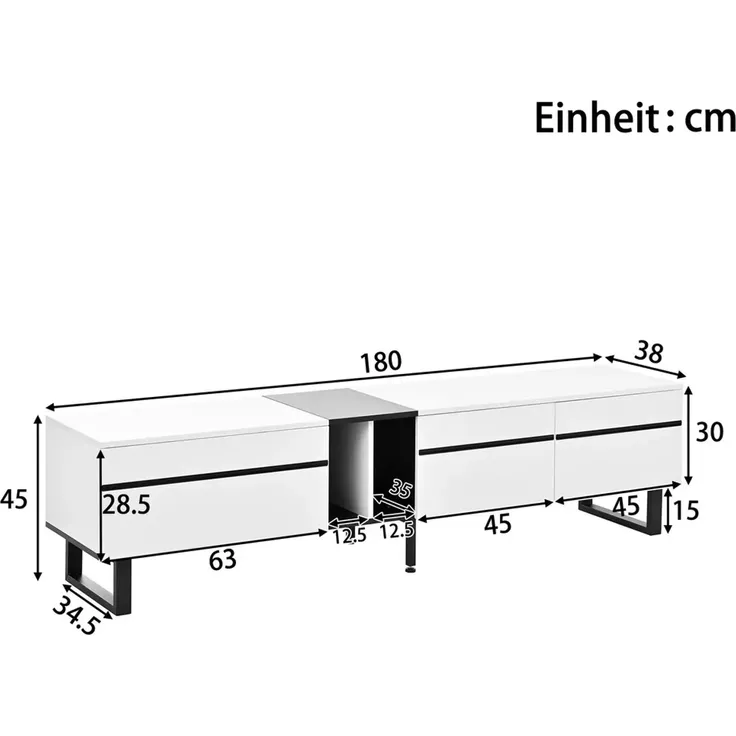 Lowboard, Breite 180 cm, TV-Schrank, Fernsehtisch, Fernsehschrank für Wohnzimmer, stehend – Bild 6