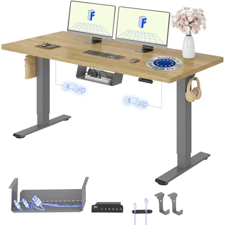 FLEXISPOT Höhenverstellbarer Schreibtisch mit 2 Motoren & 25MM EINTEILIGER Tischplatte 140x80 cm, Ergonomischer Bürotisch Elektrisch mit Kabelmanagement, Memory Funktion & Höhenanzeige – Bild 1
