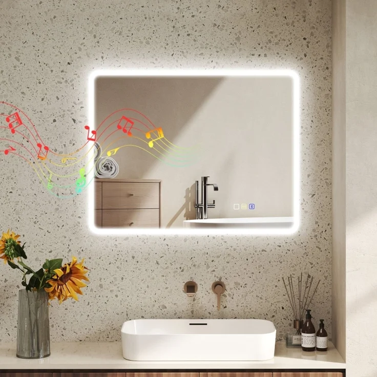 Badezimmerspiegel LED Bluetooth 70 x 90 cm Touchschalter Licht einstellbar 3 Farben Anti-Beschlag Speicher Silber--Silber--90x3.5x70cm--YOUDENOVA – Bild 2