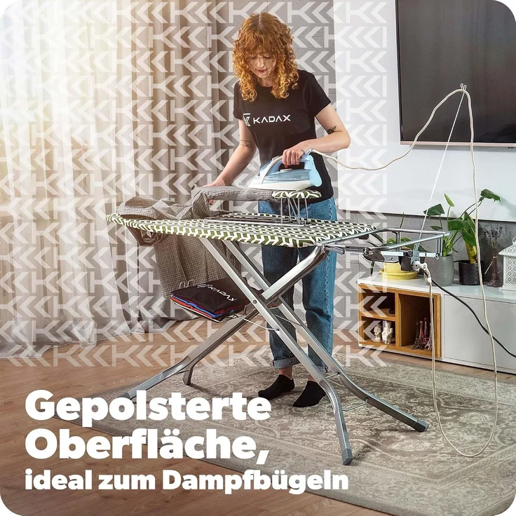 KADAX Großes Bügelbrett, 130 x 48 cm, mit Griff, Bügeleisen + Handtuch – Bild 4