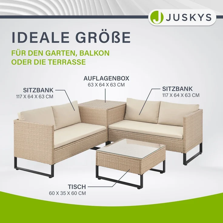 Juskys Outdoor Polyrattan Lounge Santorini - Gartenlounge mit Beistelltisch & Auflagenbox - Gartenmöbel Set Rattan Sitzecke wetterfest - Creme – Bild 6
