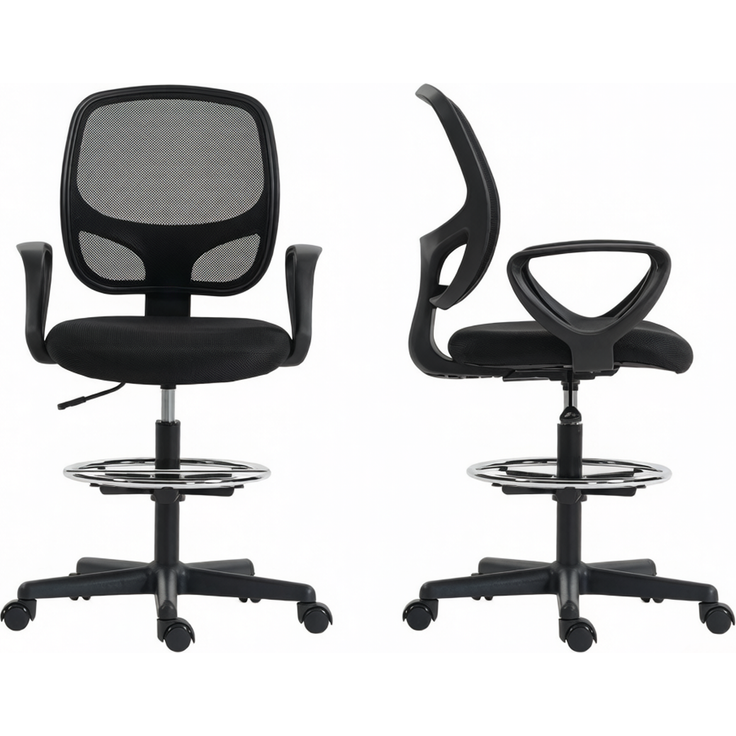 Bürostuhl mit Netzrücken, Fußring & höhenverstellbarem Sitz, 59x58x103-123 cm, Schwarz – Bild 6