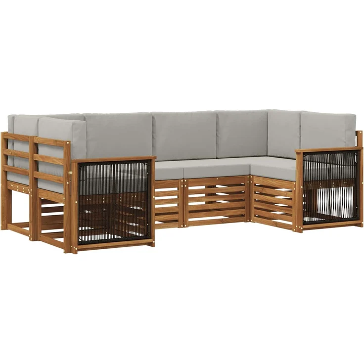 vidaXL Ecksofa Set mit Kissen 5 pcs Natürlich und Hellgrau 3384772 – Bild 1