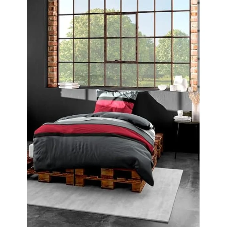Bierbaum Bettwäsche 4757, Mako-Satin, Designed in Germany, rot 63, 200x200 + 2 x 80 x 80 cm, für das Doppelbett