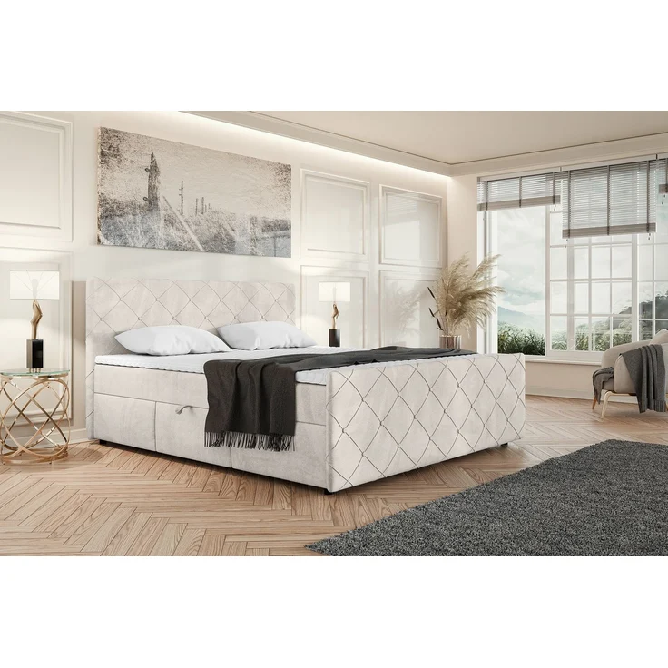 MEBLINI Boxspringbett HENRY 180x200cm - H3B/Beige Samt - mit Bettkasten - Polsterbett - Doppelbett mit Topper & Bonellfederkern-Matratze – Bild 1
