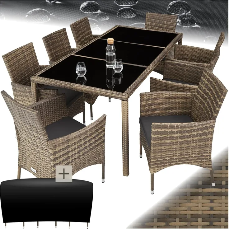 tectake Sitzgruppe Rattan Sitzgruppe, (Set, 9-tlg), für 8 Personen