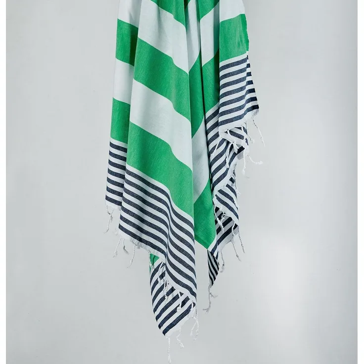 Mijolnir 'Sultan - Dark Blue, Green' Fouta (Strandtuch), Dunkelblau / Grün, 100 x 180 cm