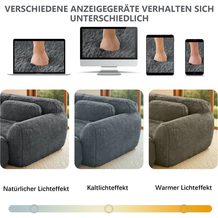 DESVIAE Sofa modular und rahmenlos aus Plüsch, Grau, 291 x 179 x 73 cm – Bild 4