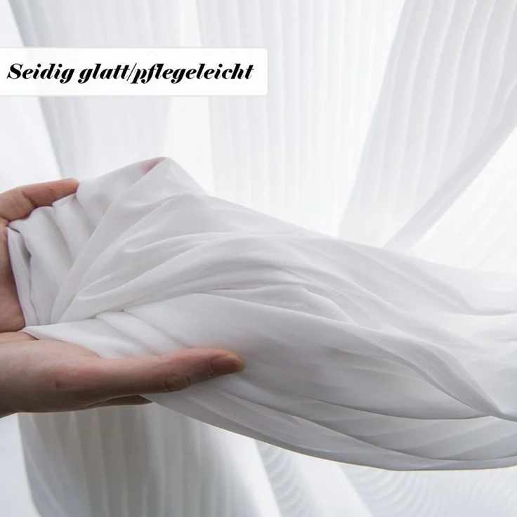 TUWENA Gardine 2er Set Vorhänge Gestreifte Gardinen mit Ösen, Voile Gardinen Weiß, Blickdicht 80% Lichtdurchlässig Gardine Vorhang für Schlafzimmer – Bild 4