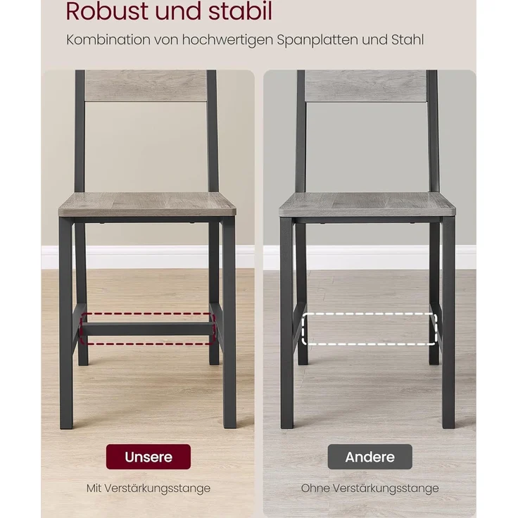 Vasagle Esszimmerstühle, Küchenstühle, 2er Set, Metallrahmen, für Esszimmer, Wohnzimmer, Küche, greige meliert-mattgrau – Bild 7