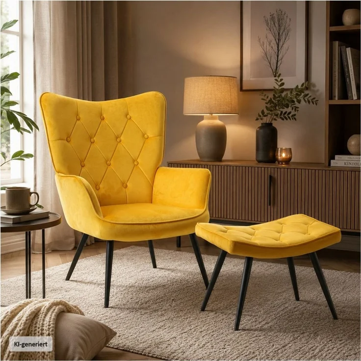 HTI-Living Loungesessel Ohrensessel Freya Velvet Gelb (1 Stück, 1-St, 1 Sessel), Loungesessel mit samtiger Oberfläche und Armlehnen – Bild 4