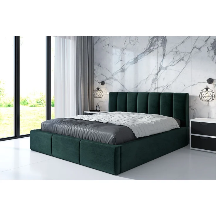 Polsterbett IGI-OM 90x200 mit Bettkasten und Lattenrost. Farbe: Dunkelgrun 10 – Bild 2