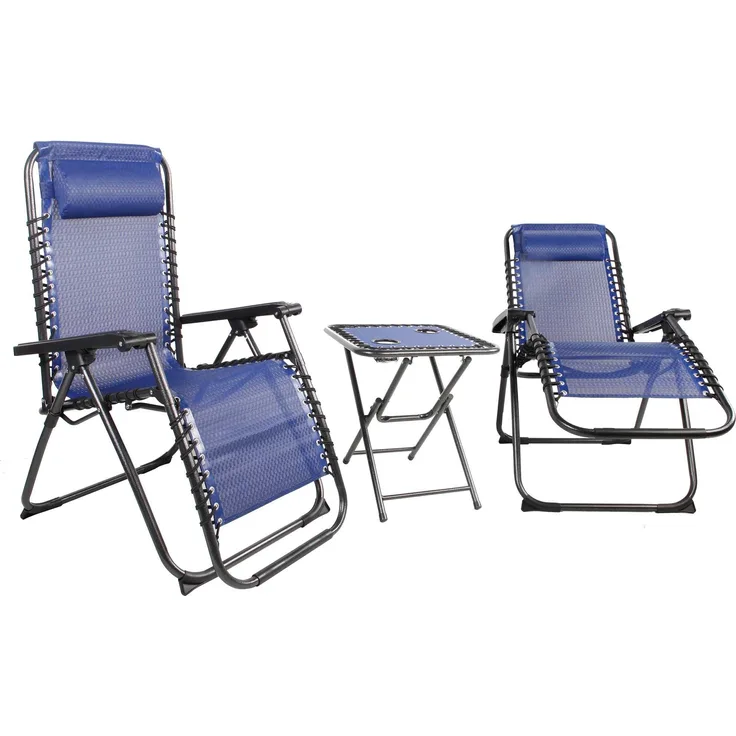 3 tlg. Relax Set Sessel m. Kopfkissen Tisch Gartenstuhl Gartenmöbel Liegesessel schwarz/blau