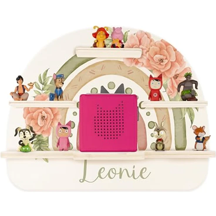 Kidsmood - Tonie Regal Mädchen mit Schutzfolie, Magnetisches Regenbogen Wandregal fürs Kinderzimmer, Aussparung für Ladegerät & Kabel – Geschenk für kleine Prinzessinnen mit Blumen Muster – Bild 2