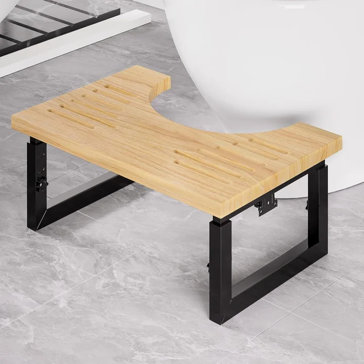 Yorbay Badhocker Bambus Toilettenhocker mit Klappfunktion, 3-Stufen Höheneinstellung, Rutschfeste Oberfläche – Bild 1